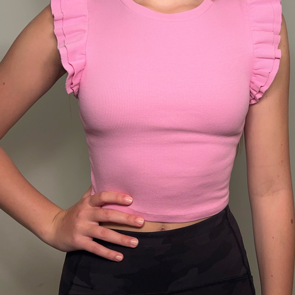 Zara Pink Ruffle Sleeve Crop Top